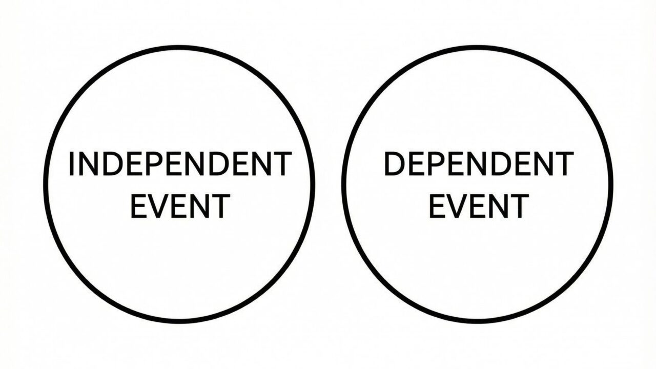 두 개의 원이 그려진 벤다이어그램으로 하나는 독립 사건, 다른 하나는 종속 사건으로 표기되어 있으며 두